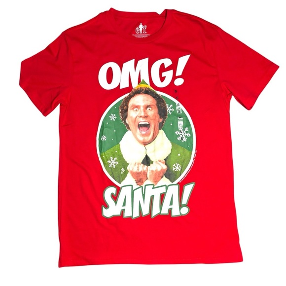 Elf Movie OMG Santa Christmas Graphic Tee – Red Holiday T-Shirt Men’s Small NWT - Picture 1 of 3